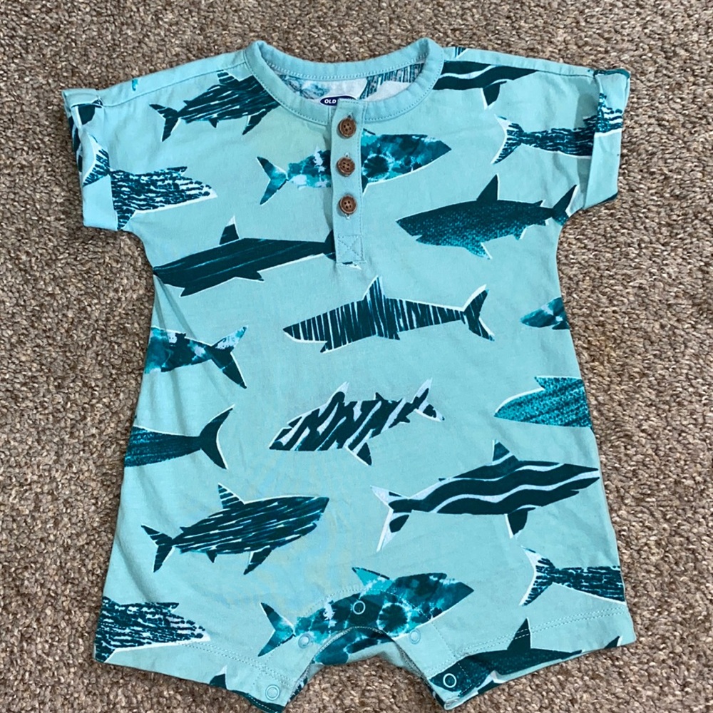 Light blue with sharks romper short sleeves